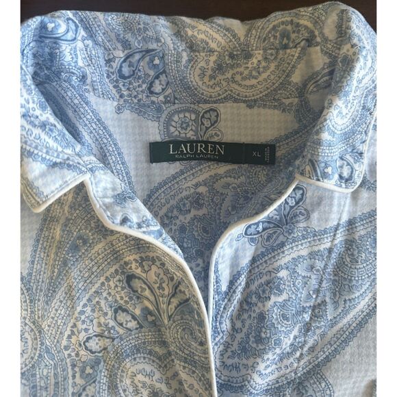 Lauren Ralph Lauren Pajama Set Blue Paisley Cotton Long Sl XL Comfortcore Lounge - Picture 3 of 12
